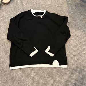 Black Crewneck Sweater with White Trim